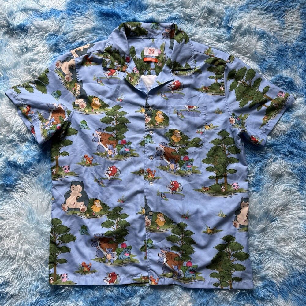 OPPO SUITS Pokémon Blue All Over Print Shirt Mens Large
